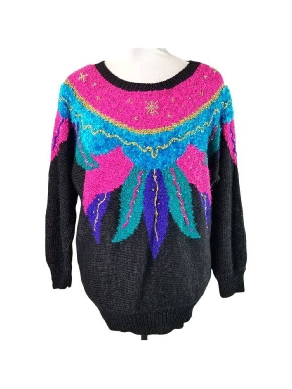 Vintage Distinctly Different Womens Abstract Colorblock Pullover Sweater Size 40